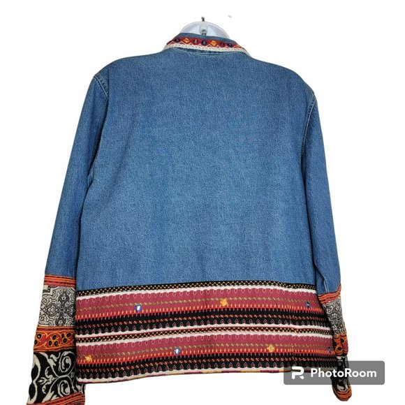 Chico's Design Denim Jacket, Women 1(Med), Cotton, Embroidered Embellishment EUC - Picture 2 of 10